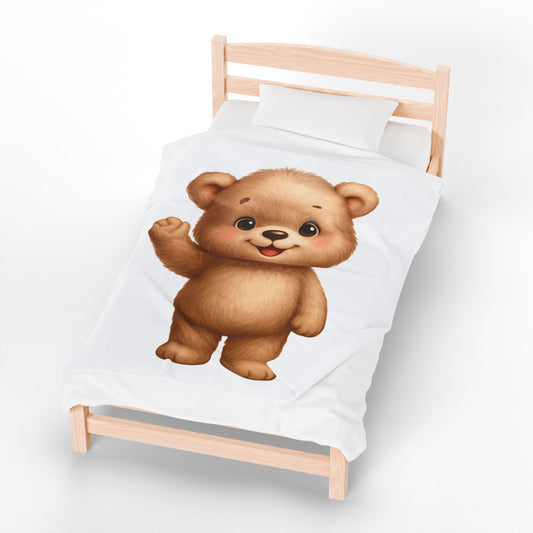 Cozy Charlie the Bear Plush Blanket for Kids, Soft Velveteen Blanket, Child's Comforter, Cute Nursery Decor, Perfect Gift for Baby Showers