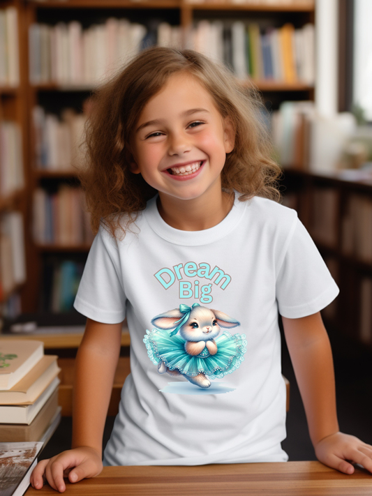 Youth Tee Dream Big Ballerina Bunny Kids Shirt Inspirational Quotes Bella Canvas 3001Y