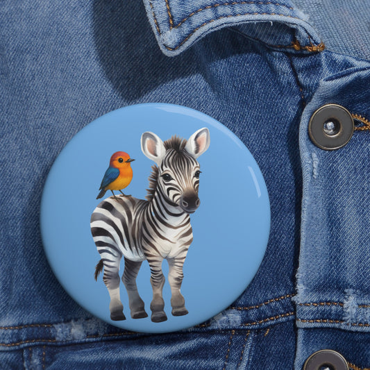 Zippy the Zebra Buttons, Cute Zebra and Mia the Sunbird Badge, Fun Party Favors, Kids Gifts, Eco-Friendly Accessories