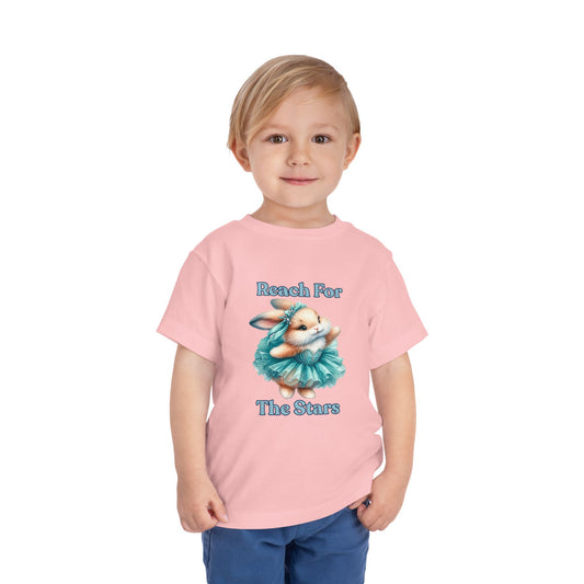 Toddler Tee — "Reach For The Stars" Bunny Ballet Inspirational Quote Apparel Cute Graphic