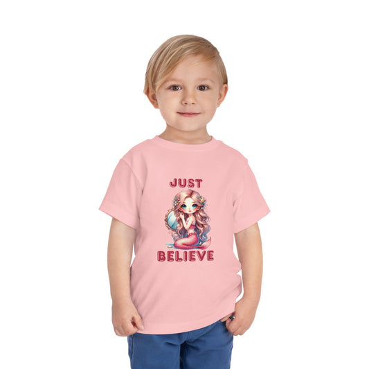 Toddler Tee — "Just Believe" Cute Mermaid Graphic Bella Canvas Apparel
