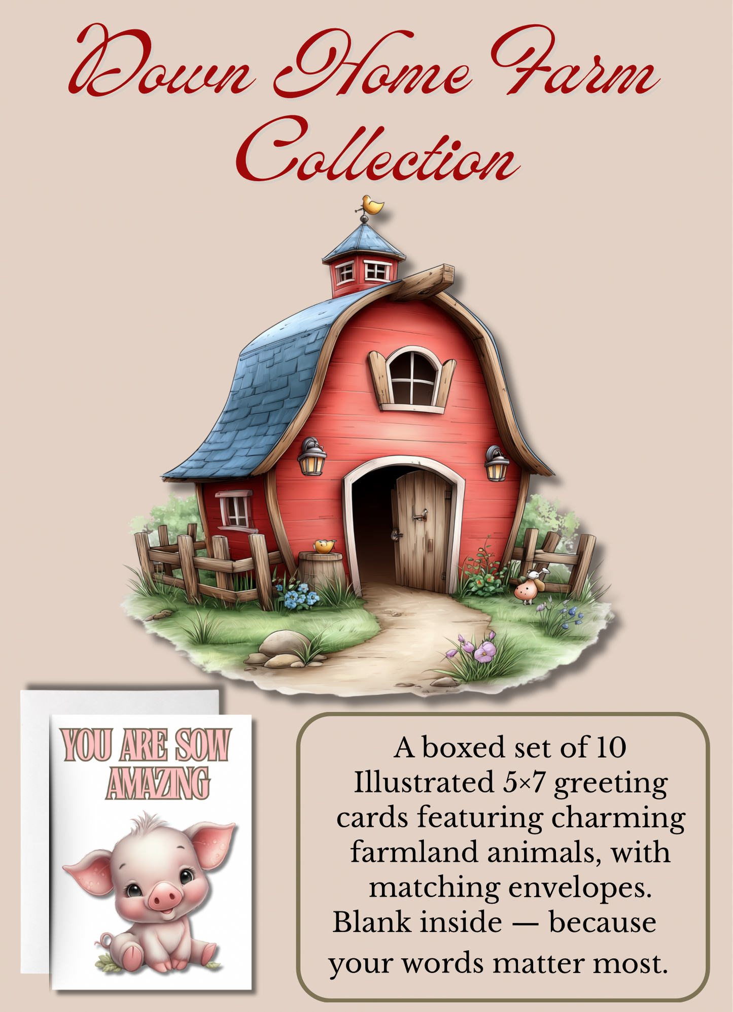 The Down Home Farm Greeting Card 10 piece Set
